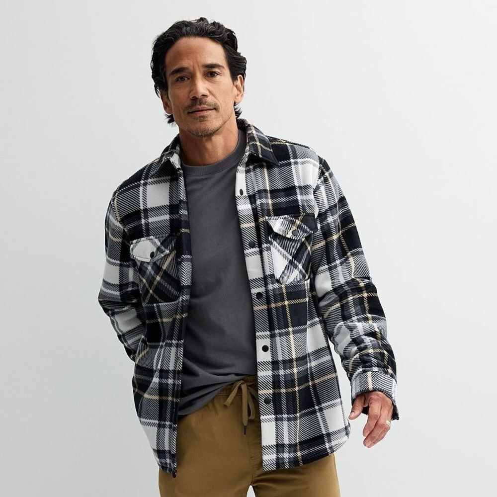 Sonoma Men's Black and White Plaid Flannel Shirt Large NWT in packaging